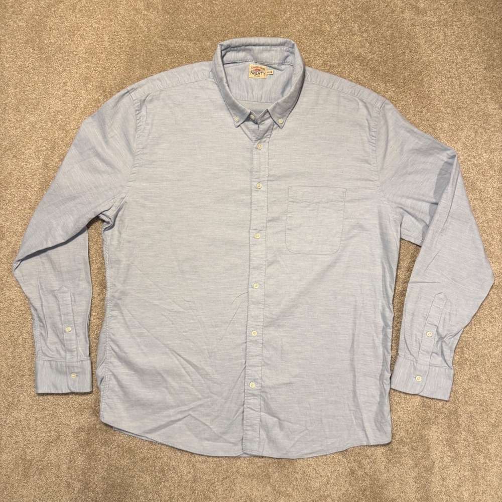 Faherty Button Down Shirt Mens XXL Light Blue Cotton Lyocell Stretch Long Sleeve